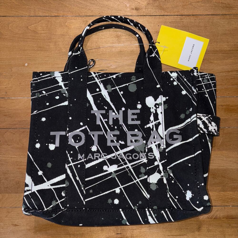 Marc Jacobs Canvas Splatter Medium The Tote Bag Black White Gray NWT